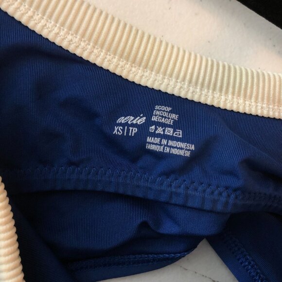 Aerie Womens Blue White Ribbed Trim Bralette Top Shelf Bra Scoop XS - Picture 3 of 5